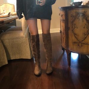 Brown suede over the knee boots